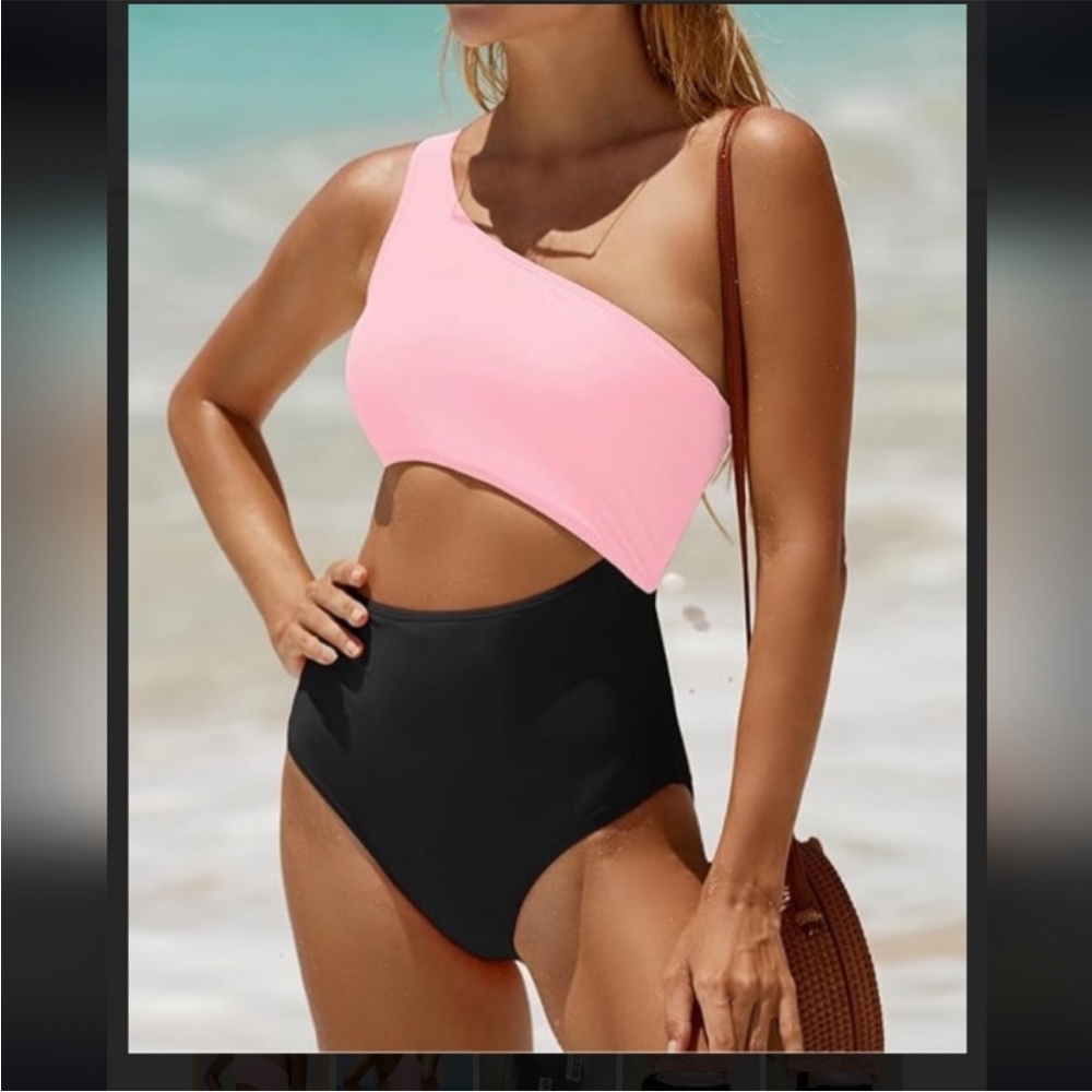 Cupshe Pink and Black One Shoulder One Piece Swimsuit